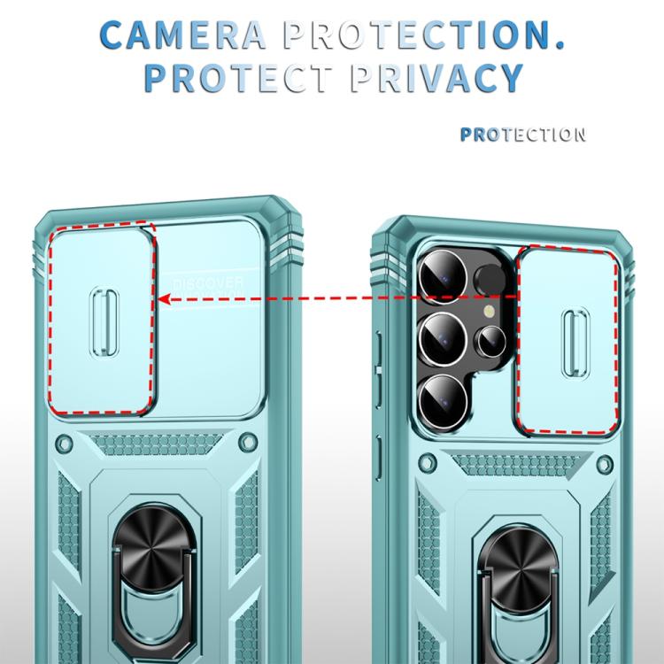 For Samsung Galaxy S25 Ultra 5G Sliding Camshield TPU Hybrid PC Phone Case with Holder(Green) - Galaxy S25 Ultra 5G Cases by PMC Jewellery | Online Shopping South Africa | PMC Jewellery | Buy Now Pay Later Mobicred