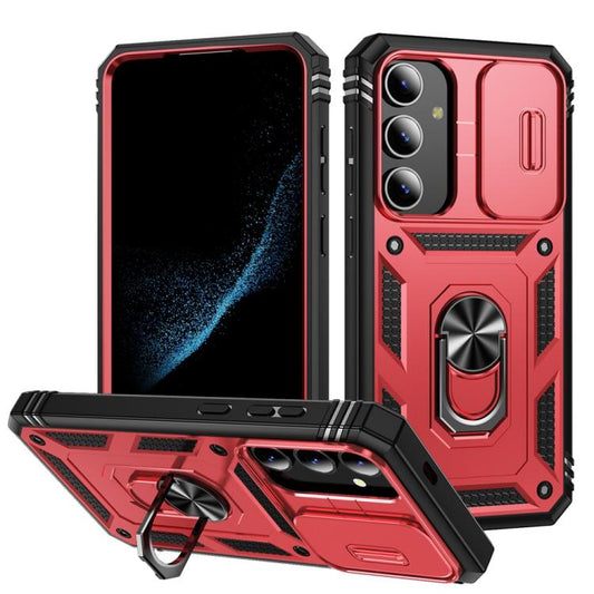 For Samsung Galaxy S25+ 5G Sliding Camshield TPU Hybrid PC Phone Case with Holder(Red+Black) - Galaxy S25+ 5G Cases by PMC Jewellery | Online Shopping South Africa | PMC Jewellery | Buy Now Pay Later Mobicred