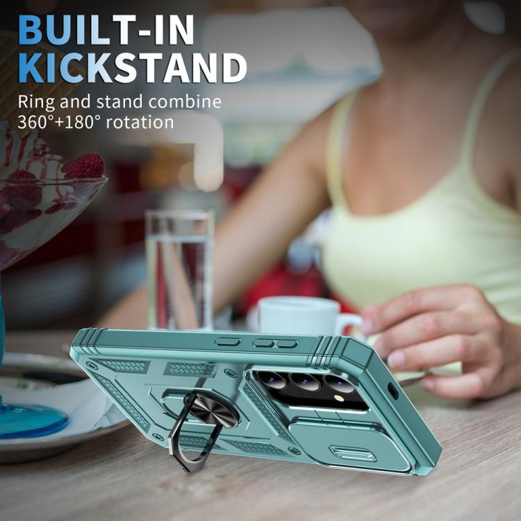 For Samsung Galaxy S25+ 5G Sliding Camshield TPU Hybrid PC Phone Case with Holder(Green) - Galaxy S25+ 5G Cases by PMC Jewellery | Online Shopping South Africa | PMC Jewellery | Buy Now Pay Later Mobicred