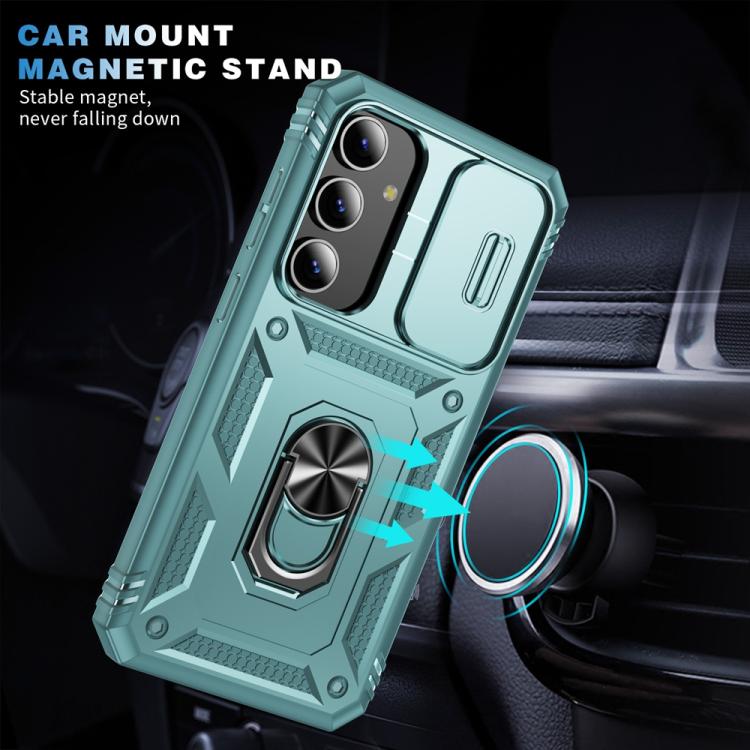 For Samsung Galaxy S25+ 5G Sliding Camshield TPU Hybrid PC Phone Case with Holder(Green) - Galaxy S25+ 5G Cases by PMC Jewellery | Online Shopping South Africa | PMC Jewellery | Buy Now Pay Later Mobicred