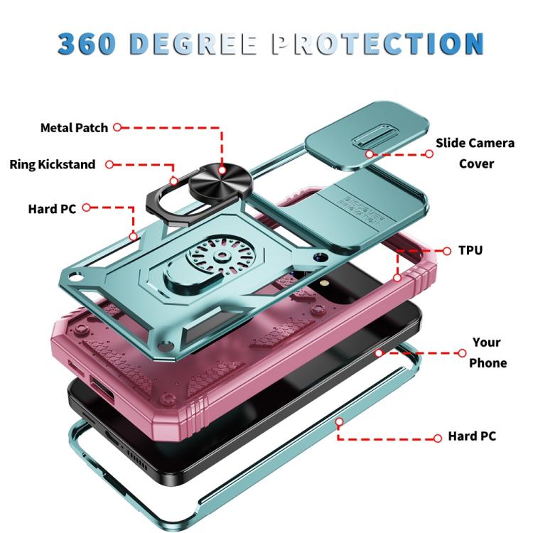 For Samsung Galaxy S25+ 5G Sliding Camshield TPU Hybrid PC Phone Case with Holder(Green+Pink) - Galaxy S25+ 5G Cases by PMC Jewellery | Online Shopping South Africa | PMC Jewellery | Buy Now Pay Later Mobicred
