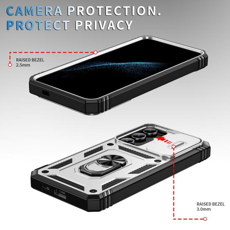 For Samsung Galaxy S25 5G Sliding Camshield TPU Hybrid PC Phone Case with Holder(White+Black) - Galaxy S25 5G Cases by PMC Jewellery | Online Shopping South Africa | PMC Jewellery | Buy Now Pay Later Mobicred