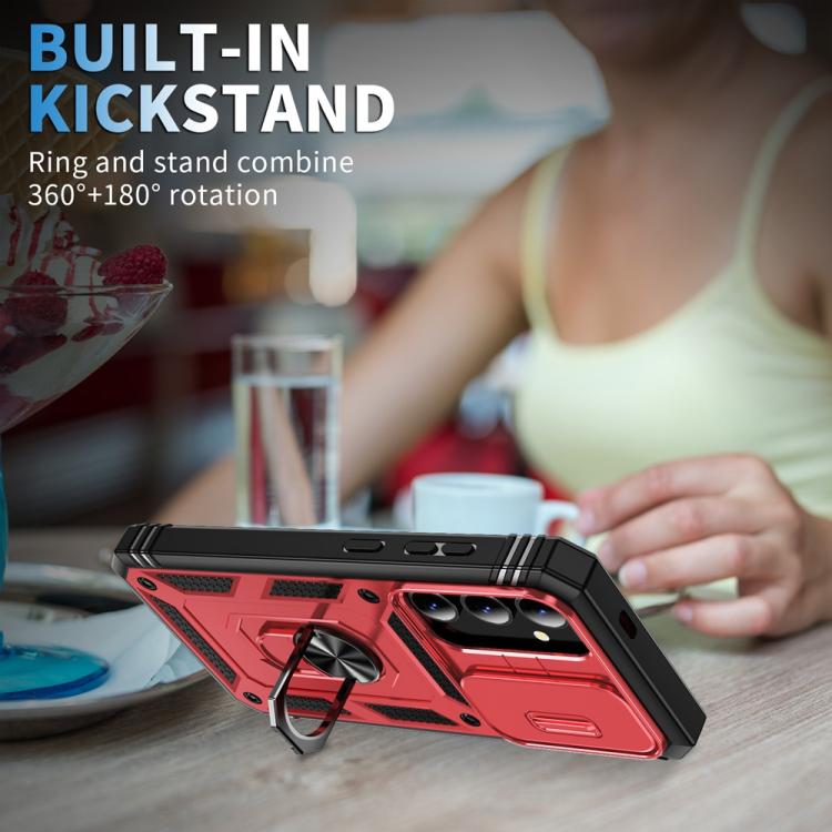 For Samsung Galaxy S25 5G Sliding Camshield TPU Hybrid PC Phone Case with Holder(Red+Black) - Galaxy S25 5G Cases by PMC Jewellery | Online Shopping South Africa | PMC Jewellery | Buy Now Pay Later Mobicred