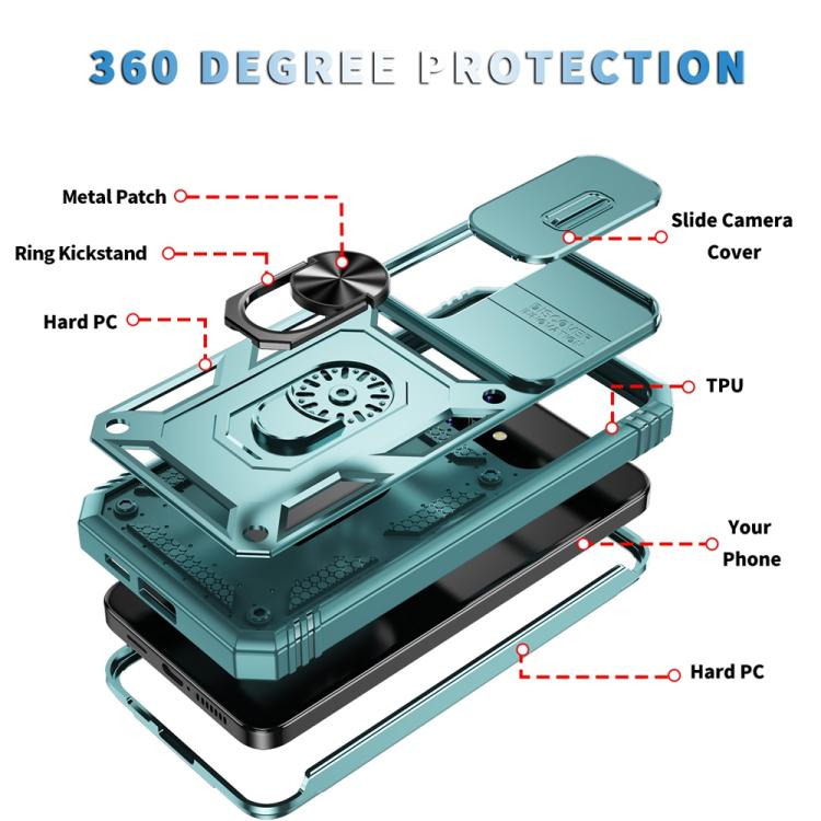 For Samsung Galaxy S25 5G Sliding Camshield TPU Hybrid PC Phone Case with Holder(Green) - Galaxy S25 5G Cases by PMC TechLife | Online Shopping South Africa | PMC TechLife | Buy Now Pay Later Mobicred