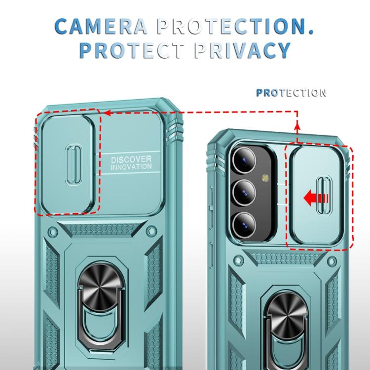For Samsung Galaxy S25 5G Sliding Camshield TPU Hybrid PC Phone Case with Holder(Green) - Galaxy S25 5G Cases by PMC TechLife | Online Shopping South Africa | PMC TechLife | Buy Now Pay Later Mobicred