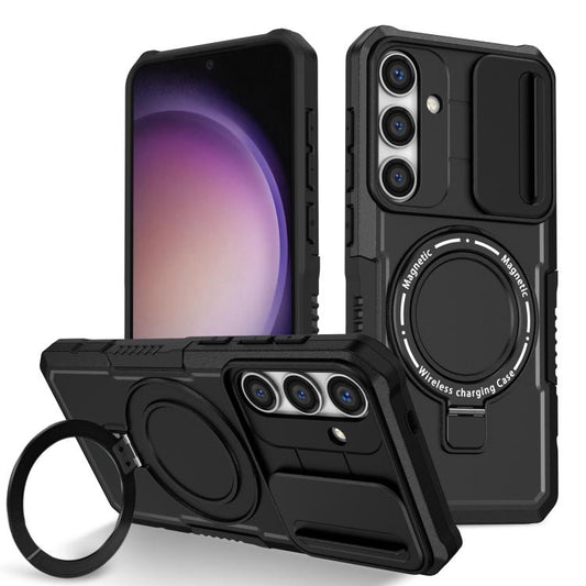 For Samsung Galaxy S25 5G Sliding Camshield MagSafe Holder TPU Hybrid PC Phone Case(Black) - Galaxy S25 5G Cases by PMC Jewellery | Online Shopping South Africa | PMC Jewellery | Buy Now Pay Later Mobicred