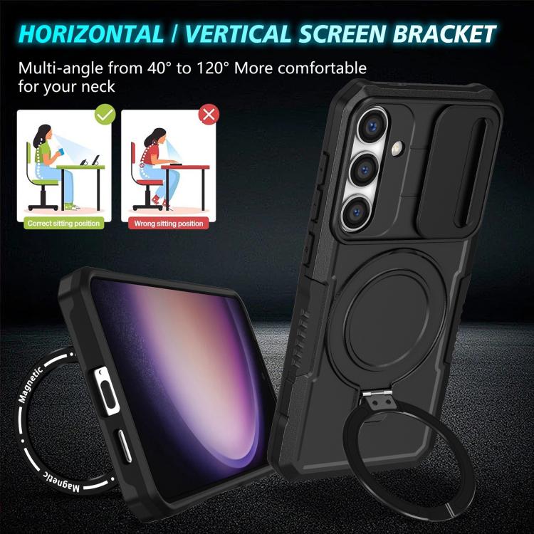 For Samsung Galaxy S25 5G Sliding Camshield MagSafe Holder TPU Hybrid PC Phone Case(Black) - Galaxy S25 5G Cases by PMC TechLife | Online Shopping South Africa | PMC TechLife | Buy Now Pay Later Mobicred