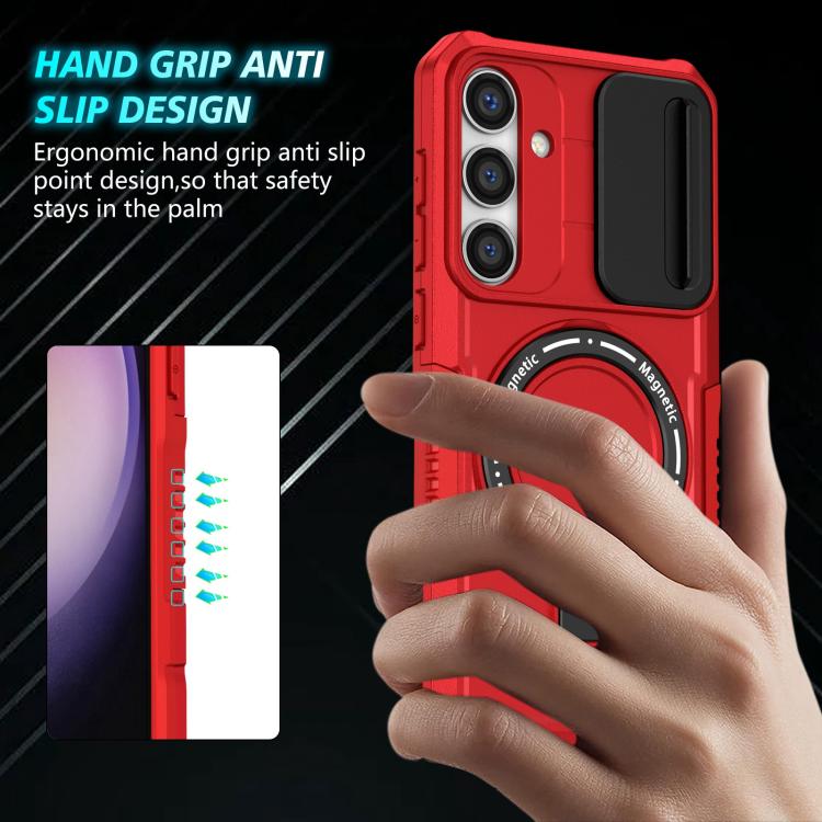 For Samsung Galaxy S25 5G Sliding Camshield MagSafe Holder TPU Hybrid PC Phone Case(Red) - Galaxy S25 5G Cases by PMC TechLife | Online Shopping South Africa | PMC TechLife | Buy Now Pay Later Mobicred
