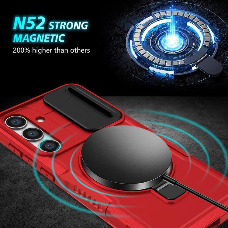 For Samsung Galaxy S25 5G Sliding Camshield MagSafe Holder TPU Hybrid PC Phone Case(Red) - Galaxy S25 5G Cases by PMC TechLife | Online Shopping South Africa | PMC TechLife | Buy Now Pay Later Mobicred