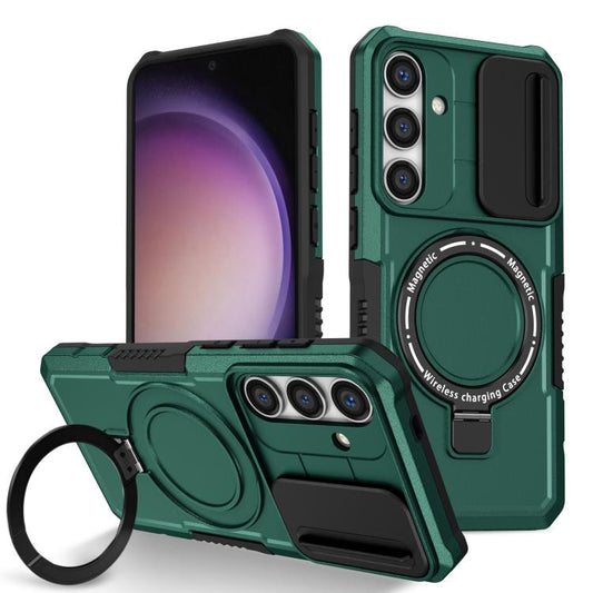 For Samsung Galaxy S25 5G Sliding Camshield MagSafe Holder TPU Hybrid PC Phone Case(Deep Green) - Galaxy S25 5G Cases by PMC Jewellery | Online Shopping South Africa | PMC Jewellery | Buy Now Pay Later Mobicred