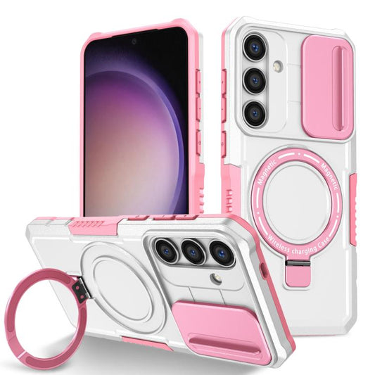 For Samsung Galaxy S25+ 5G Sliding Camshield MagSafe Holder TPU Hybrid PC Phone Case(Pink White) - Galaxy S25+ 5G Cases by PMC Jewellery | Online Shopping South Africa | PMC Jewellery | Buy Now Pay Later Mobicred