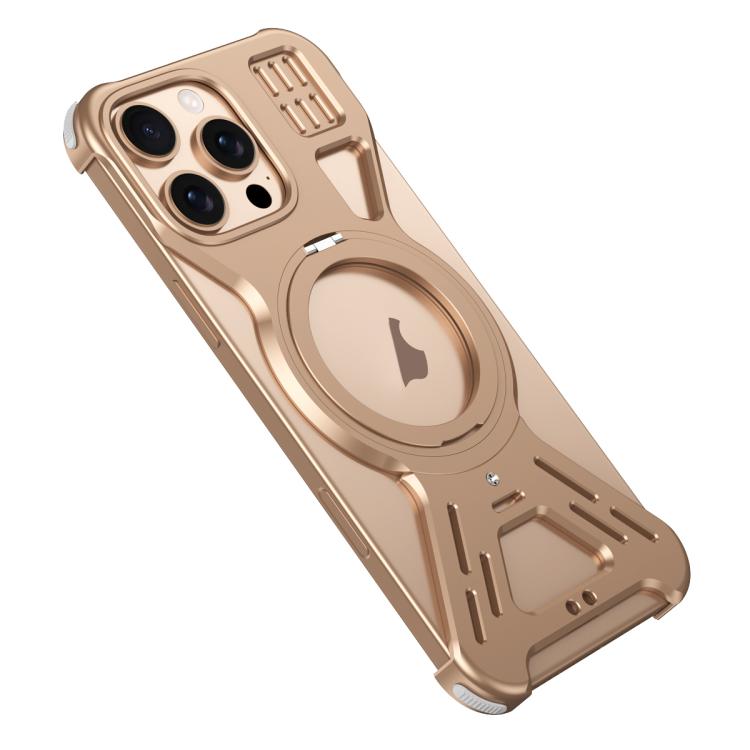 For iPhone 16 Pro Armor 360 Holder Frameless Alloy MagSafe Phone Case(Desert Gold) - iPhone 16 Pro Cases by PMc TechLife | Online Shopping South Africa | PMc TechLife | Buy Now Pay Later Mobicred