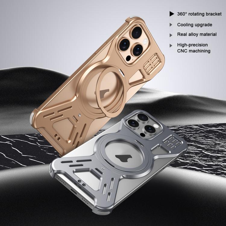 For iPhone 16 Pro Armor 360 Holder Frameless Alloy MagSafe Phone Case(Black) - iPhone 16 Pro Cases by PMc TechLife | Online Shopping South Africa | PMc TechLife | Buy Now Pay Later Mobicred