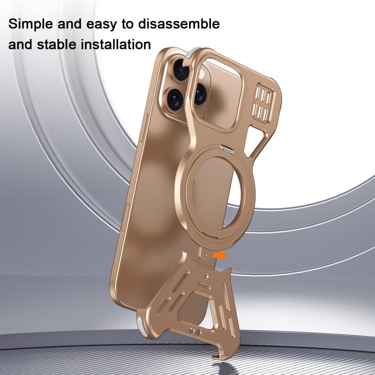 For iPhone 15 Pro Armor 360 Holder Frameless Alloy MagSafe Phone Case(Black) - iPhone 15 Pro Cases by PMc TechLife | Online Shopping South Africa | PMc TechLife | Buy Now Pay Later Mobicred