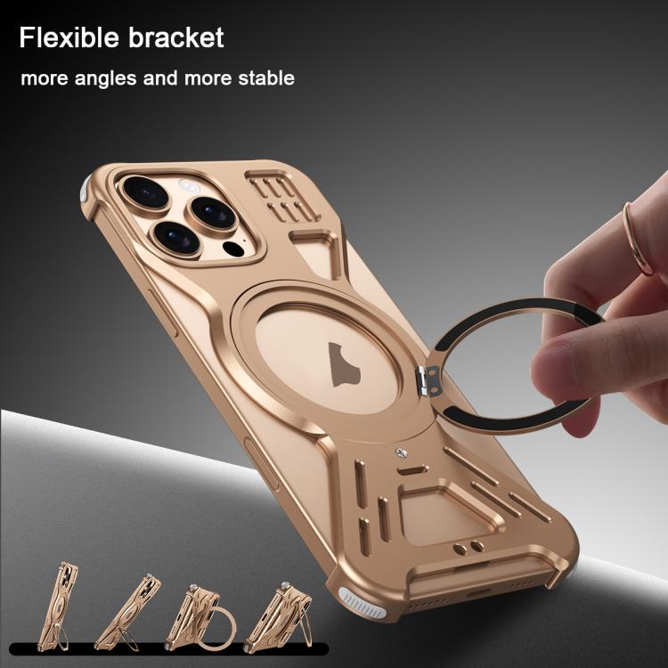 For iPhone 15 Pro Armor 360 Holder Frameless Alloy MagSafe Phone Case(Black) - iPhone 15 Pro Cases by PMc TechLife | Online Shopping South Africa | PMc TechLife | Buy Now Pay Later Mobicred