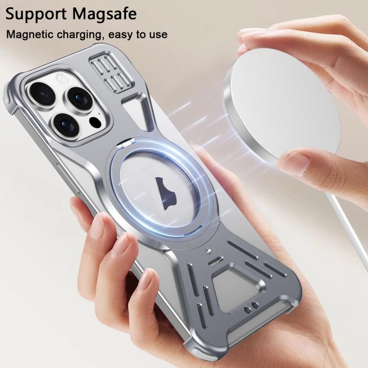For iPhone 15 Pro Armor 360 Holder Frameless Alloy MagSafe Phone Case(Black) - iPhone 15 Pro Cases by PMc TechLife | Online Shopping South Africa | PMc TechLife | Buy Now Pay Later Mobicred