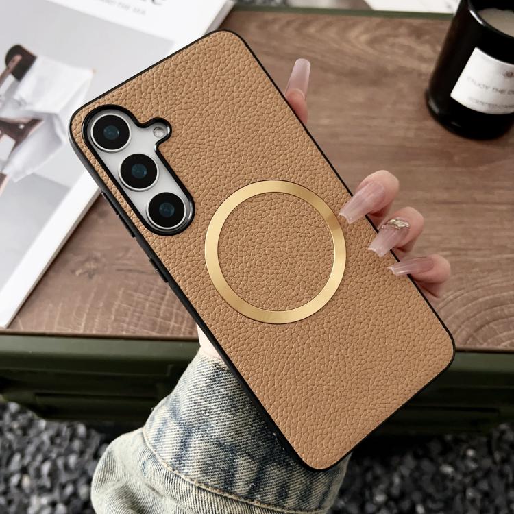 For Samsung Galaxy S25 5G CD Magsafe Magnetic Litchi Texture Phone Case(Khaki) - Galaxy S25 5G Cases by PMC TechLife | Online Shopping South Africa | PMC TechLife | Buy Now Pay Later Mobicred