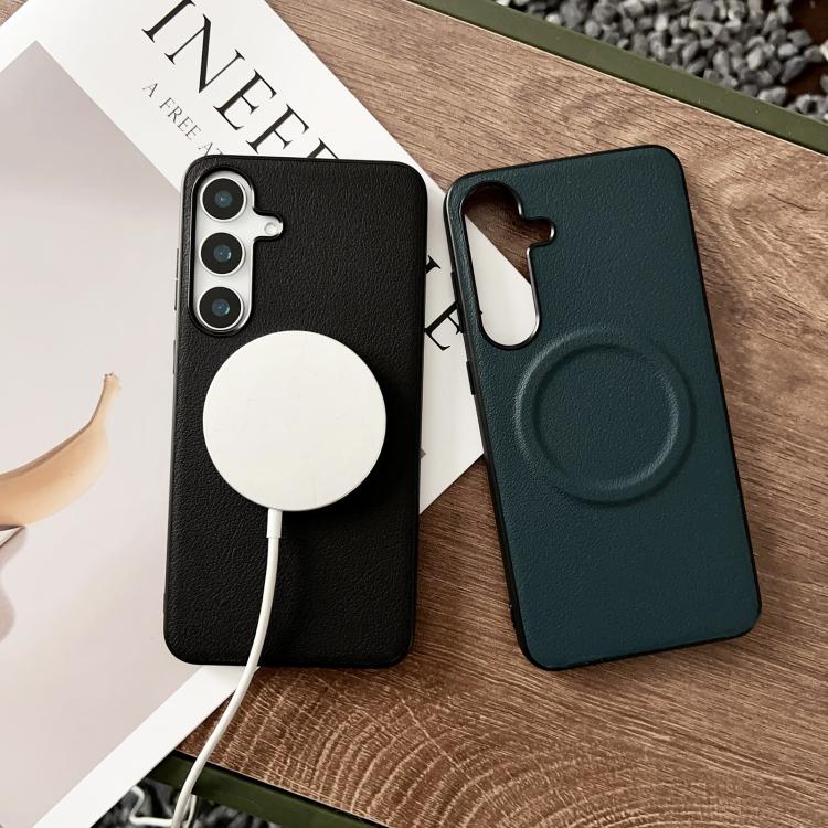 For Samsung Galaxy S25+ 5G Magsafe Magnetic Plain Leather Phone Case(Light Green) - Galaxy S25+ 5G Cases by PMC TechLife | Online Shopping South Africa | PMC TechLife | Buy Now Pay Later Mobicred