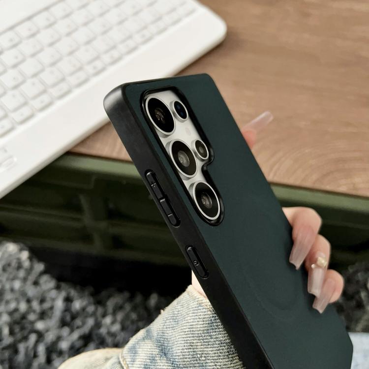 For Samsung Galaxy S25 Ultra 5G Magsafe Magnetic Plain Leather Phone Case(Dark Green) - Galaxy S25 Ultra 5G Cases by PMC TechLife | Online Shopping South Africa | PMC TechLife | Buy Now Pay Later Mobicred