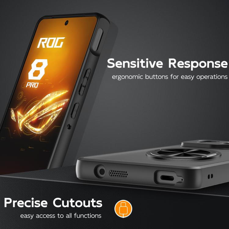 For Asus ROG Phone 8 Pro Rotating Ring Holder TPU Hybrid PC Phone Case(Matte Black) - ASUS Cases by PMC TechLife | Online Shopping South Africa | PMC TechLife | Buy Now Pay Later Mobicred