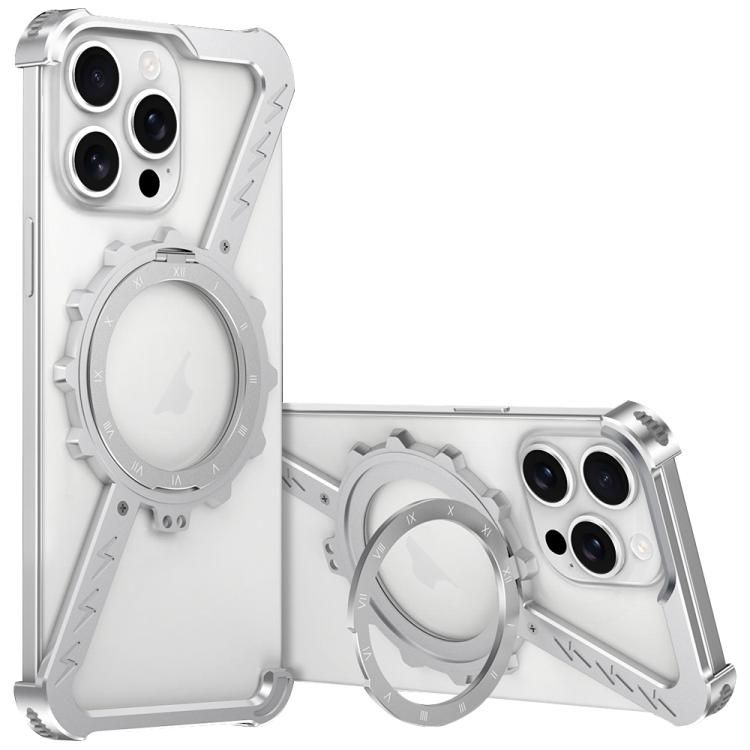 For iPhone 14 Pro Z-shaped Frameless Metal 360 Holder MagSafe Phone Case(Space Silver) - iPhone 14 Pro Cases by PMc TechLife | Online Shopping South Africa | PMc TechLife | Buy Now Pay Later Mobicred