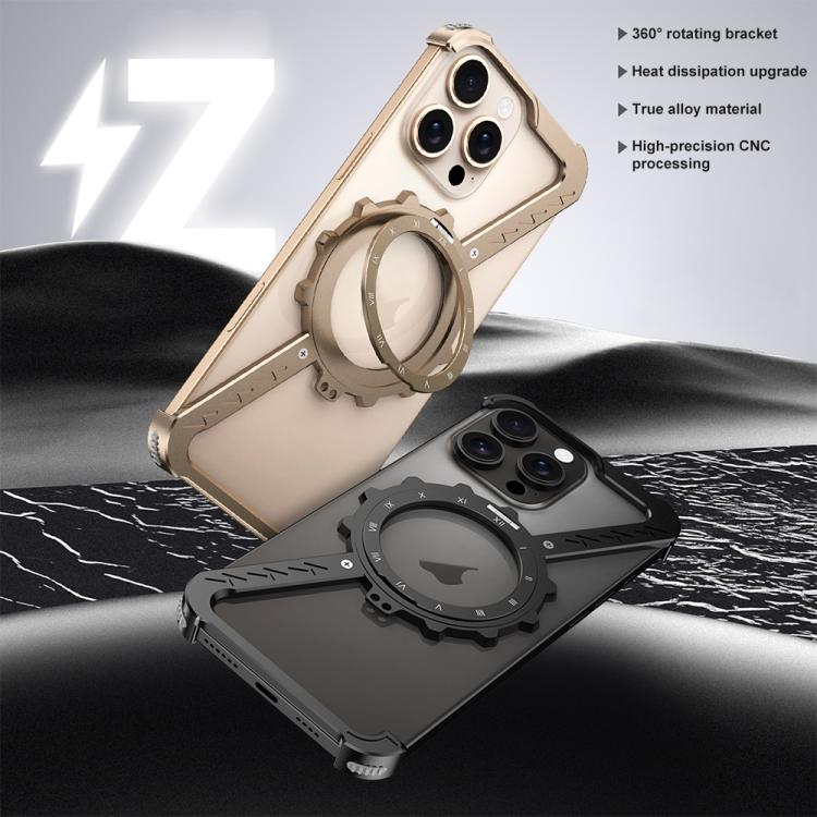 For iPhone 15 Z-shaped Frameless Metal 360 Holder MagSafe Phone Case(Black) - iPhone 15 Cases by PMc TechLife | Online Shopping South Africa | PMc TechLife | Buy Now Pay Later Mobicred