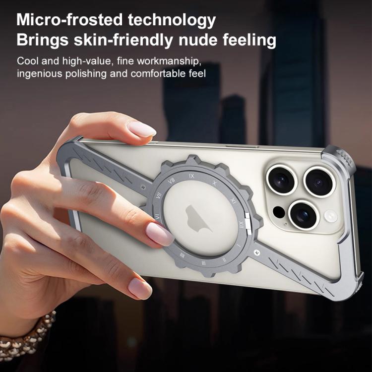 For iPhone 15 Pro Z-shaped Frameless Metal 360 Holder MagSafe Phone Case(Space Grey) - iPhone 15 Pro Cases by PMc TechLife | Online Shopping South Africa | PMc TechLife | Buy Now Pay Later Mobicred