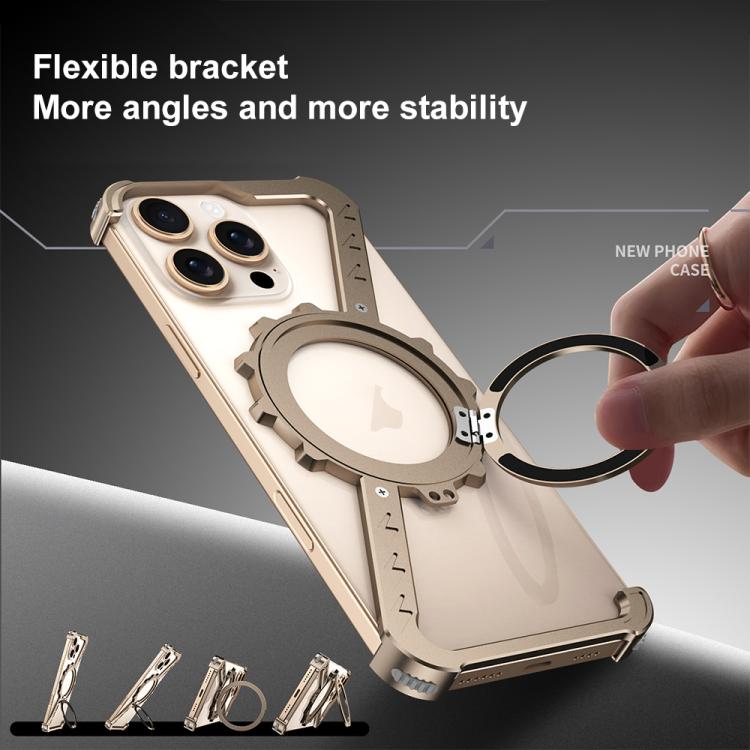 For iPhone 16 Pro Max Z-shaped Frameless Metal 360 Holder MagSafe Phone Case(Space Silver) - iPhone 16 Pro Max Cases by PMc TechLife | Online Shopping South Africa | PMc TechLife | Buy Now Pay Later Mobicred