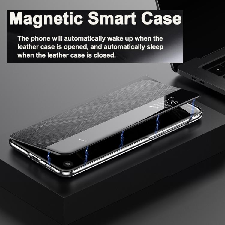 For Huawei Mate 60 Smart View Window Plain Leather Paint PC Phone Case(Cyan-blue) - Huawei Cases by PMC TechLife | Online Shopping South Africa | PMC TechLife | Buy Now Pay Later Mobicred