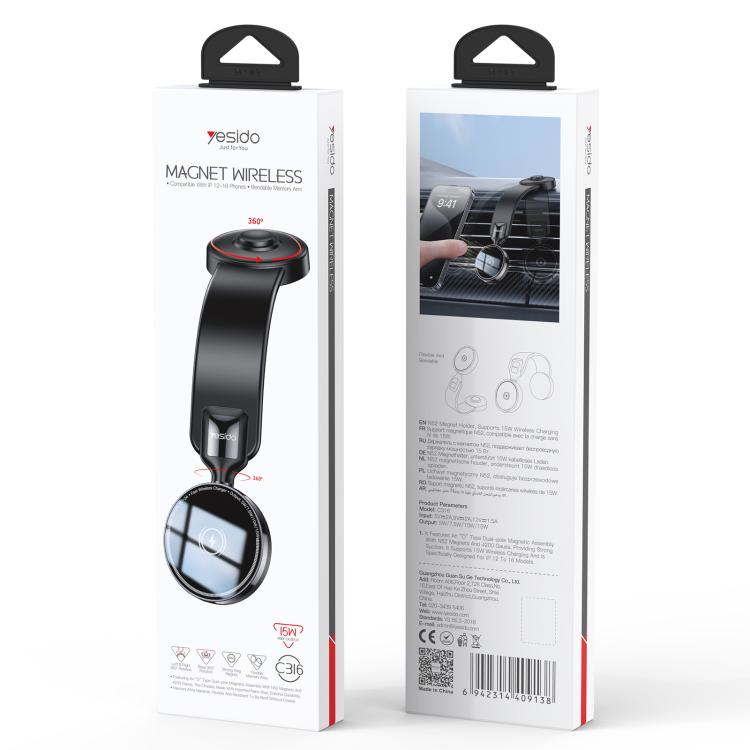 Yesido C316 15W Magsafe Magnetic Car Wireless Charger(Black) - Wireless Charger Holders by PMc TechLife | Online Shopping South Africa | PMc TechLife | Buy Now Pay Later Mobicred