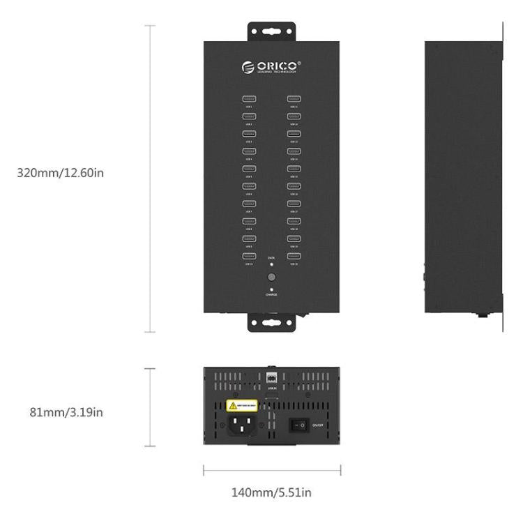 ORICO IH20P Industrial Grade 20 Ports USB 2.0 Hub, Plug:UK Plug(Black) - free shipping - PMC TechLife - Order now!