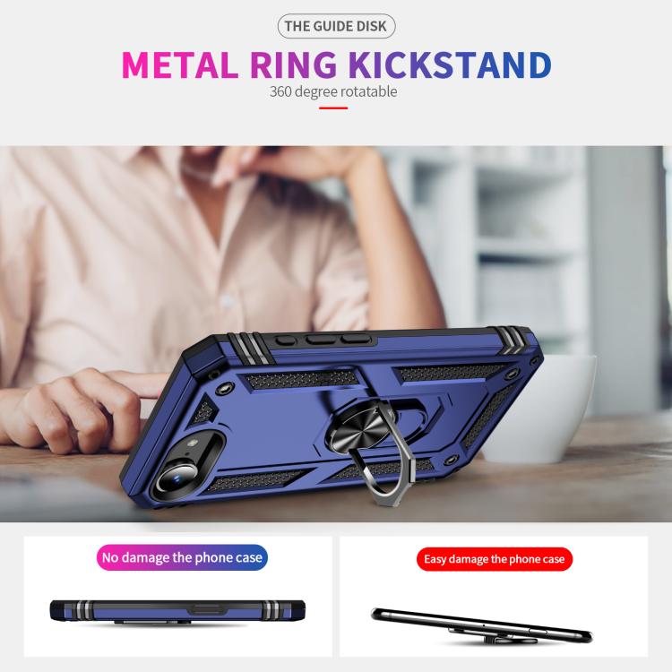 For iPhone 16e Shockproof TPU Hybrid PC Phone Case with Holder(Blue) - iPhone 16e Cases by PMC TechLife | Online Shopping South Africa | PMC TechLife | Buy Now Pay Later Mobicred