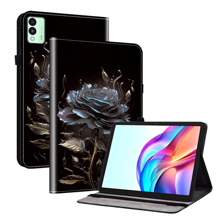 For Tecno Megapad 11 Crystal Texture Painted Leather Tablet Case(Black Rose) - Others by PMC TechLife | Online Shopping South Africa | PMC TechLife | Buy Now Pay Later Mobicred