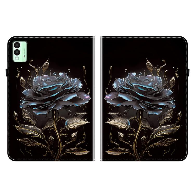 For Tecno Megapad 11 Crystal Texture Painted Leather Tablet Case(Black Rose) - Others by PMC TechLife | Online Shopping South Africa | PMC TechLife | Buy Now Pay Later Mobicred