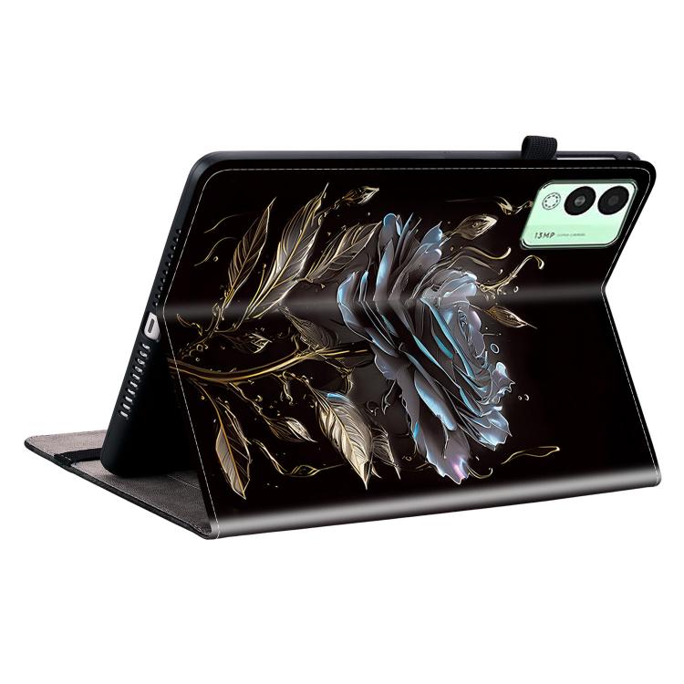 For Tecno Megapad 11 Crystal Texture Painted Leather Tablet Case(Black Rose) - Others by PMC TechLife | Online Shopping South Africa | PMC TechLife | Buy Now Pay Later Mobicred