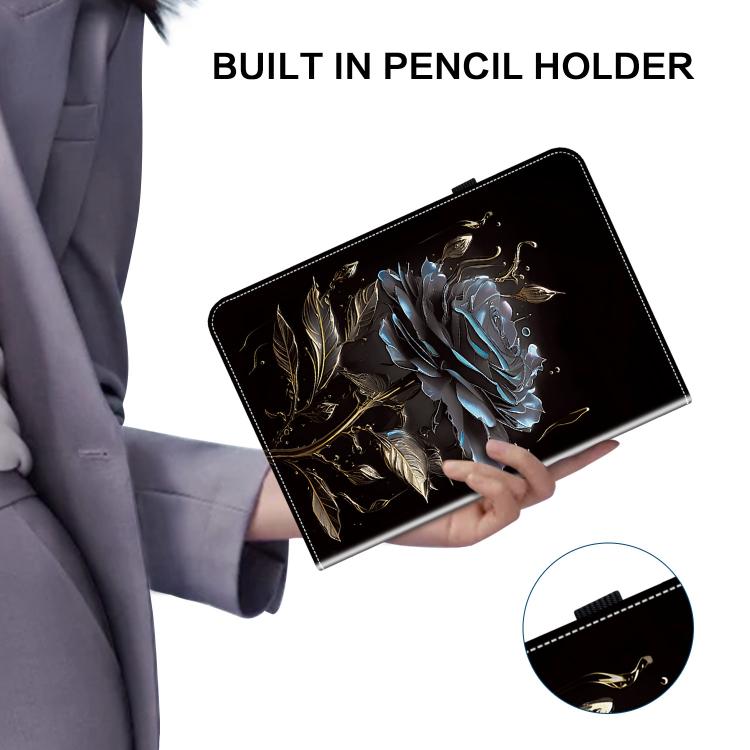 For Tecno Megapad 11 Crystal Texture Painted Leather Tablet Case(Black Rose) - Others by PMC TechLife | Online Shopping South Africa | PMC TechLife | Buy Now Pay Later Mobicred