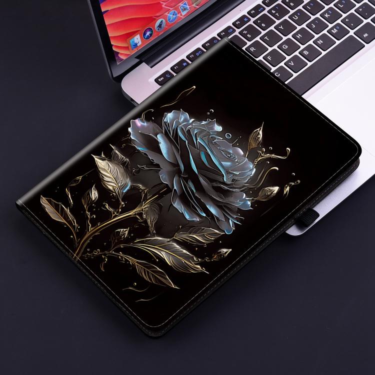 For Tecno Megapad 11 Crystal Texture Painted Leather Tablet Case(Black Rose) - Others by PMC TechLife | Online Shopping South Africa | PMC TechLife | Buy Now Pay Later Mobicred
