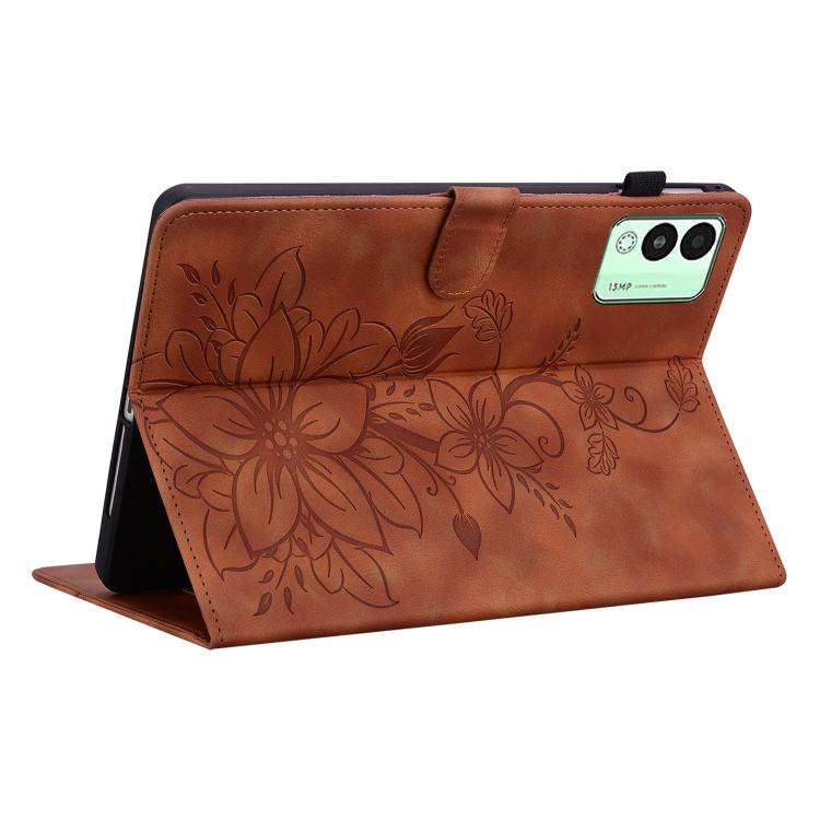 For Tecno Megapad 11 Lily Embossed Leather Tablet Case(Brown) - Others by PMC TechLife | Online Shopping South Africa | PMC TechLife | Buy Now Pay Later Mobicred