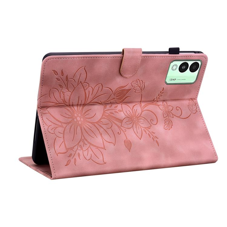 For Tecno Megapad 11 Lily Embossed Leather Tablet Case(Pink) - Others by PMC TechLife | Online Shopping South Africa | PMC TechLife | Buy Now Pay Later Mobicred