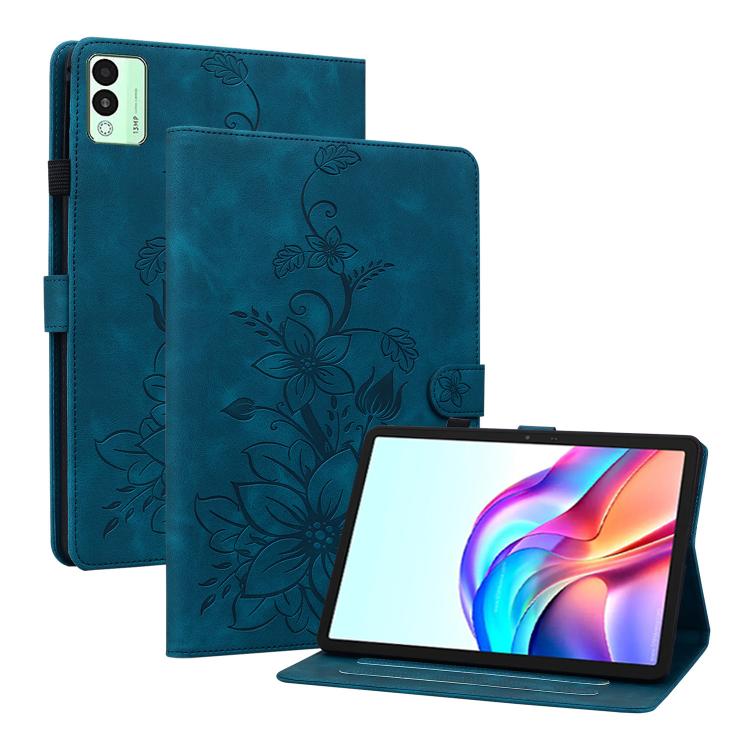 For Tecno Megapad 11 Lily Embossed Leather Tablet Case(Dark Blue) - Others by PMC TechLife | Online Shopping South Africa | PMC TechLife | Buy Now Pay Later Mobicred