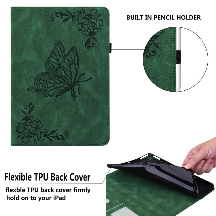 For Tecno Megapad 11 Butterfly Flower Embossed Leather Tablet Case(Green) - Others by PMC TechLife | Online Shopping South Africa | PMC TechLife | Buy Now Pay Later Mobicred