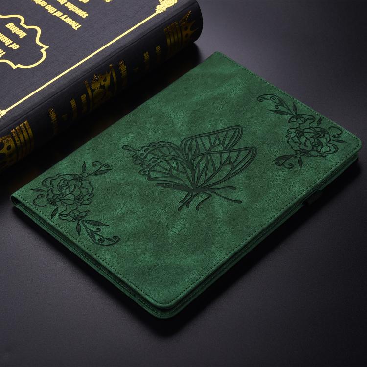 For Tecno Megapad 11 Butterfly Flower Embossed Leather Tablet Case(Green) - Others by PMC TechLife | Online Shopping South Africa | PMC TechLife | Buy Now Pay Later Mobicred