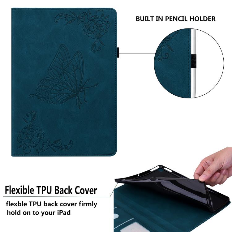 For Tecno Megapad 11 Butterfly Flower Embossed Leather Tablet Case(Blue) - Others by PMC TechLife | Online Shopping South Africa | PMC TechLife | Buy Now Pay Later Mobicred