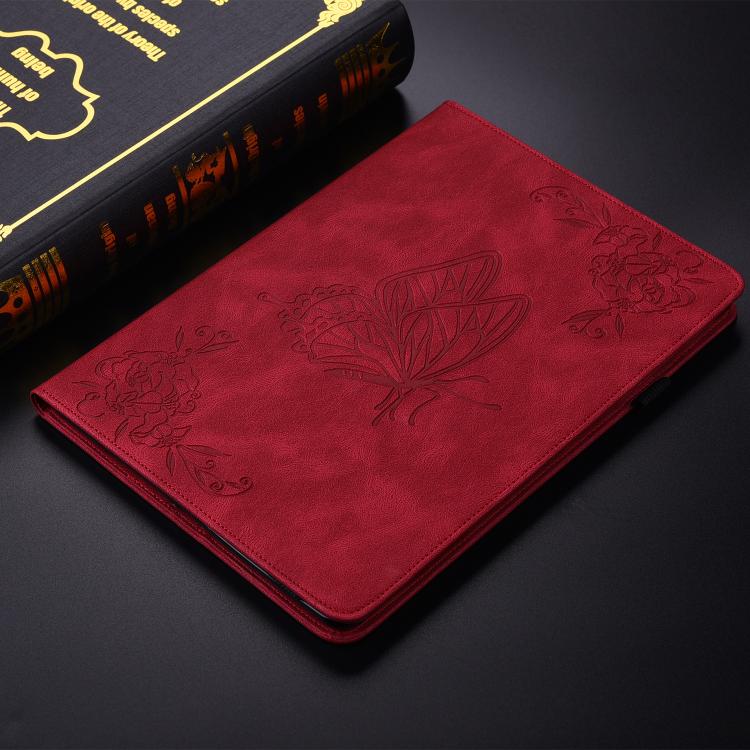 For Tecno Megapad 11 Butterfly Flower Embossed Leather Tablet Case(Red) - Others by PMC TechLife | Online Shopping South Africa | PMC TechLife | Buy Now Pay Later Mobicred