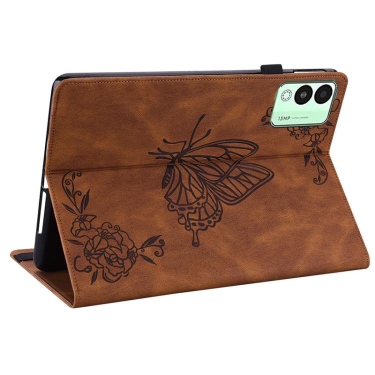 For Tecno Megapad 11 Butterfly Flower Embossed Leather Tablet Case(Brown) - Others by PMC TechLife | Online Shopping South Africa | PMC TechLife | Buy Now Pay Later Mobicred