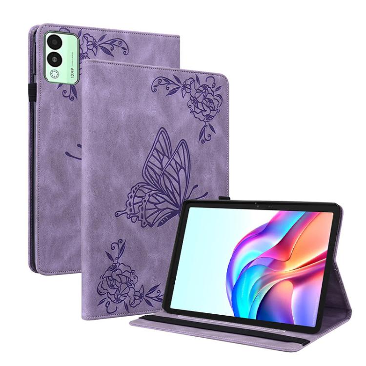 For Tecno Megapad 11 Butterfly Flower Embossed Leather Tablet Case(Purple) - Others by PMC TechLife | Online Shopping South Africa | PMC TechLife | Buy Now Pay Later Mobicred