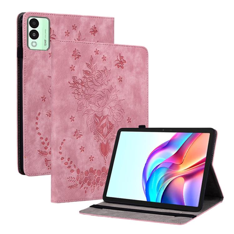 For Tecno Megapad 11 Butterfly Rose Embossed Leather Tablet Case(Pink) - Others by PMC TechLife | Online Shopping South Africa | PMC TechLife | Buy Now Pay Later Mobicred
