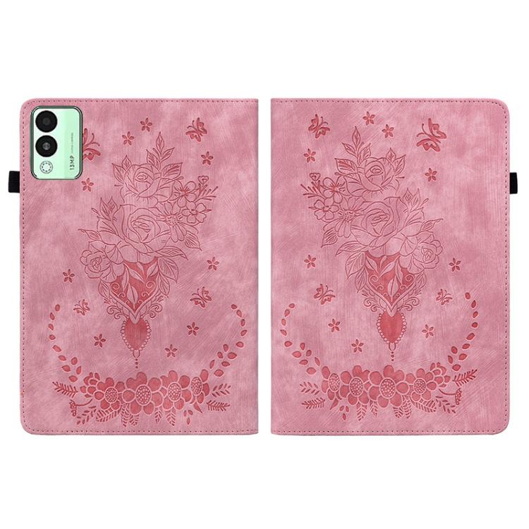 For Tecno Megapad 11 Butterfly Rose Embossed Leather Tablet Case(Pink) - Others by PMC TechLife | Online Shopping South Africa | PMC TechLife | Buy Now Pay Later Mobicred