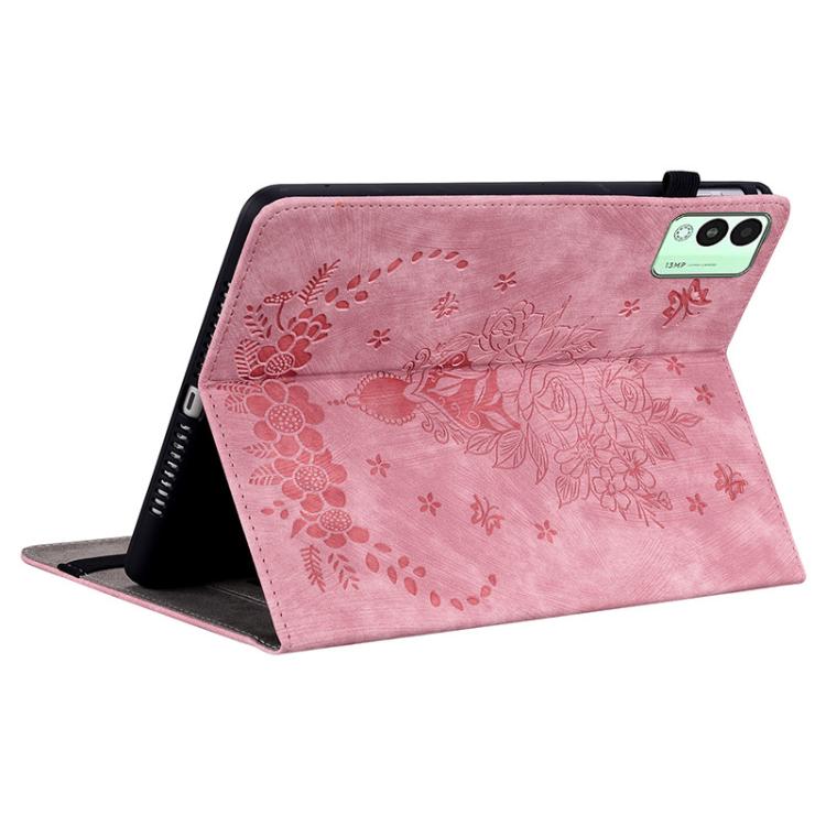 For Tecno Megapad 11 Butterfly Rose Embossed Leather Tablet Case(Pink) - Others by PMC TechLife | Online Shopping South Africa | PMC TechLife | Buy Now Pay Later Mobicred