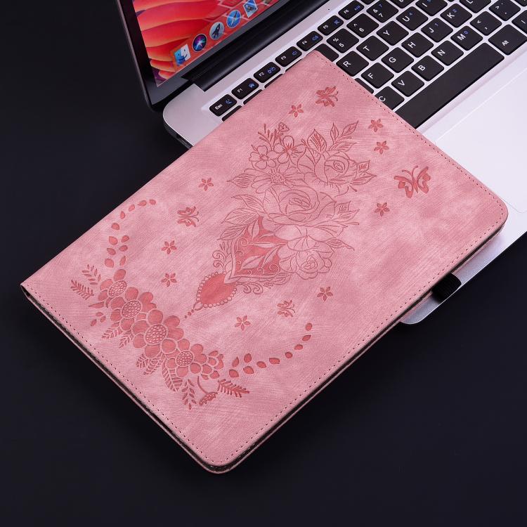 For Tecno Megapad 11 Butterfly Rose Embossed Leather Tablet Case(Pink) - Others by PMC TechLife | Online Shopping South Africa | PMC TechLife | Buy Now Pay Later Mobicred